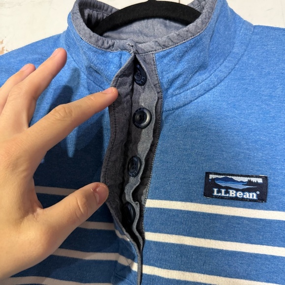 L.L. Bean Striped Rugby Pullover Henley Blue and White Size XS Preppy Cotton - Picture 4 of 9